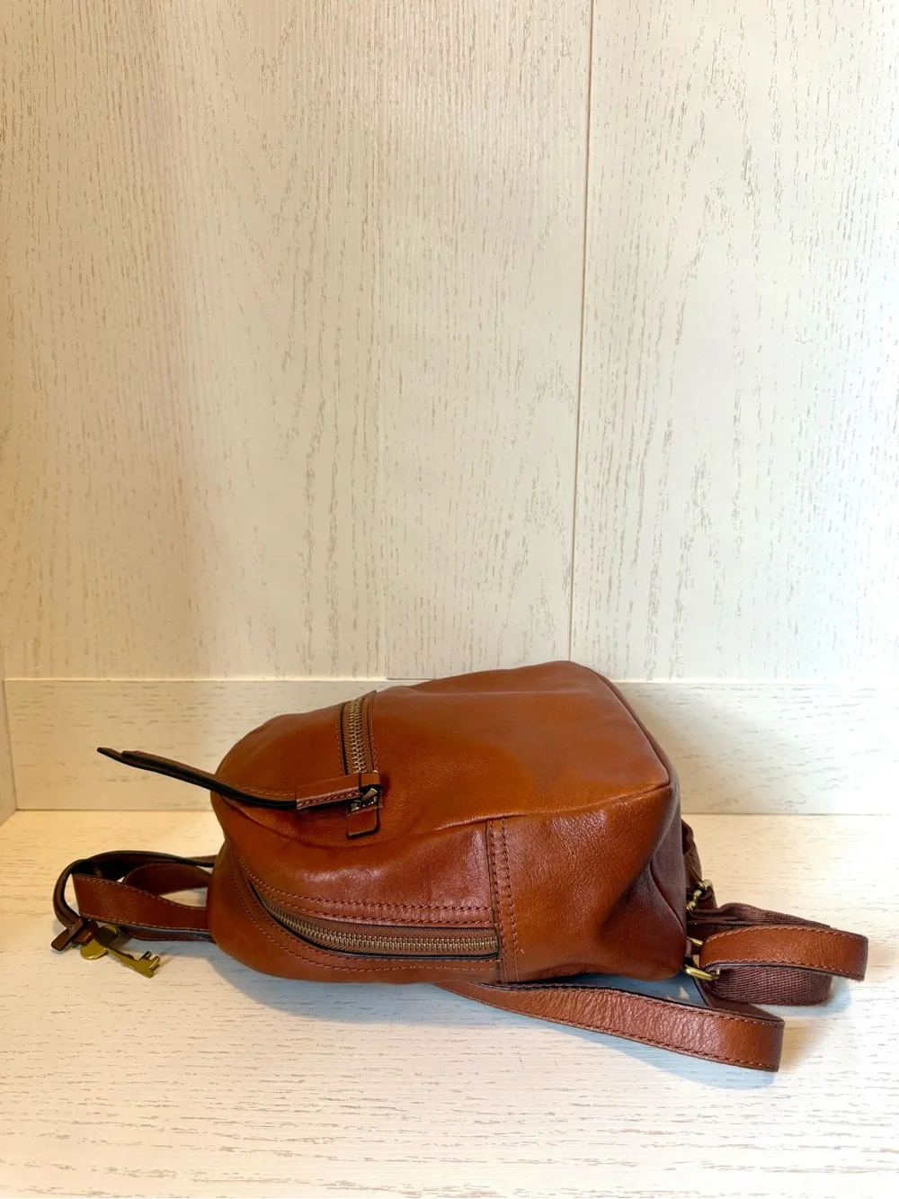 Fossil Cognac Leather Megan Mini Backpack